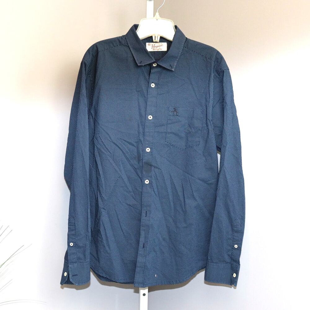 Original Penguin by Munsingwear Blue Micro Print Button-Up Shirt Size L